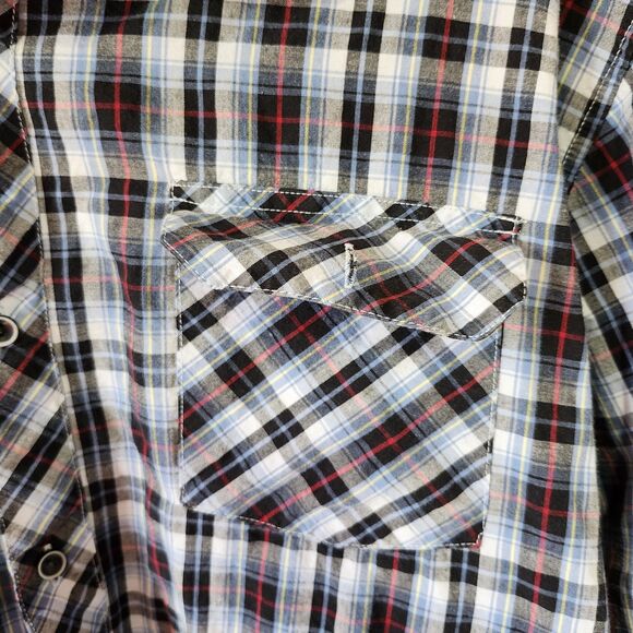 Eighty Eight Men’s XXL Blue Black Plaid Button Down Shirt Long Sleeve Pockets - Picture 4 of 12